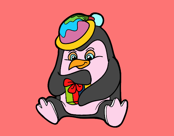 Un pingüino con regalo de Navidad