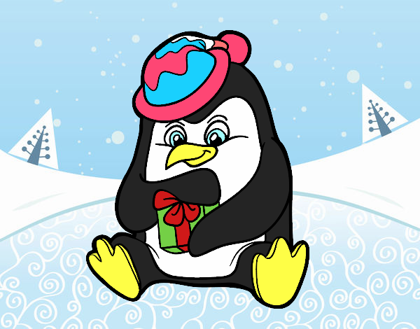 Un pingüino con regalo de Navidad