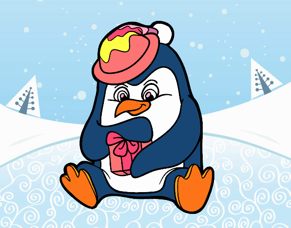 Un pingüino con regalo de Navidad