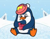 Un pingüino con regalo de Navidad