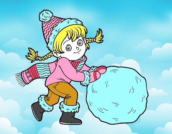 Niña con gran bola de nieve