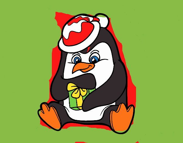 Un pingüino con regalo de Navidad