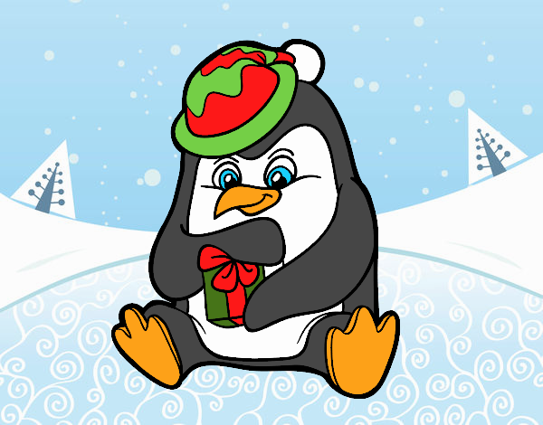 Un pingüino con regalo de Navidad