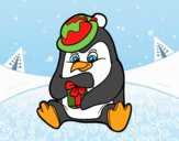 Un pingüino con regalo de Navidad