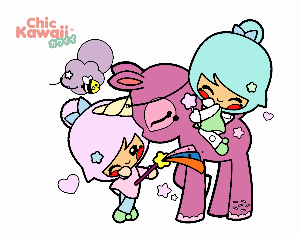 Niñas y Unicornio Kawaii