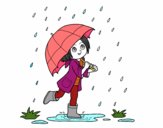 Niña con paraguas bajo la lluvia