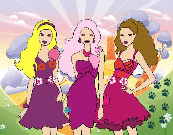 Barbie y sus amigas vestidas de fiesta