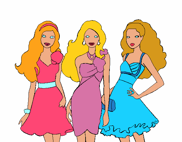 Barbie y sus amigas vestidas de fiesta