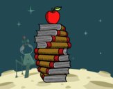 Libros y manzana