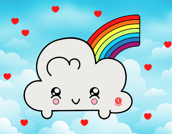 Nube con arco iris kawaii