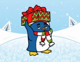 Pingüino con regalo de Navidad