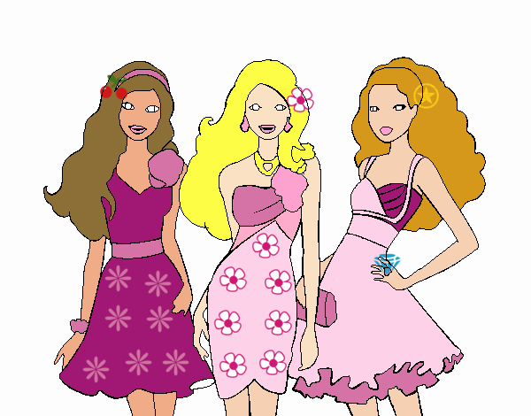 Barbie y sus amigas vestidas de fiesta