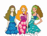 Barbie y sus amigas vestidas de fiesta