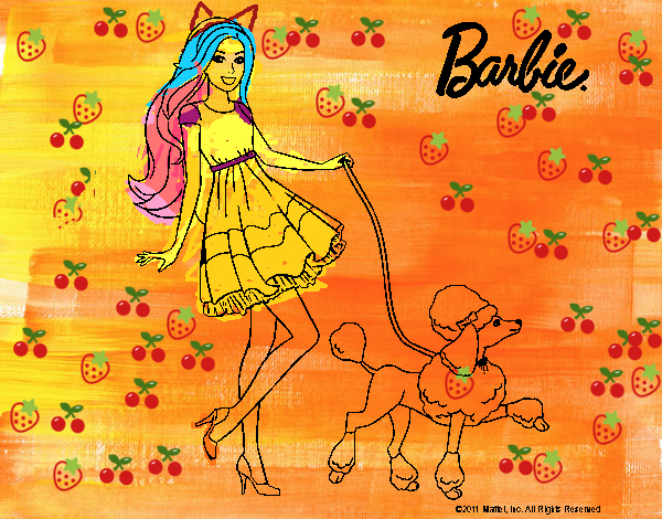 Barbie paseando a su mascota