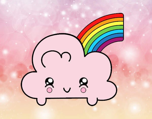 Nube con arco iris kawaii