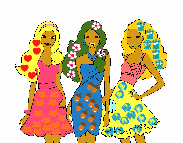 Barbie y sus amigas vestidas de fiesta