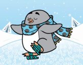 Pingüino patinando sobre hielo