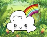 Nube con arco iris kawaii