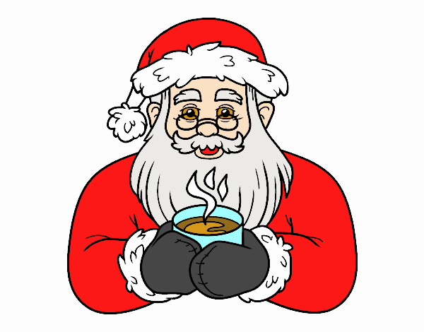 Papá Noel con su taza de café caliente