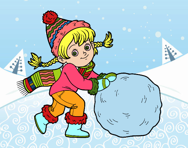 Niña con gran bola de nieve