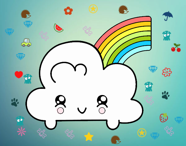 Nube con arco iris kawaii