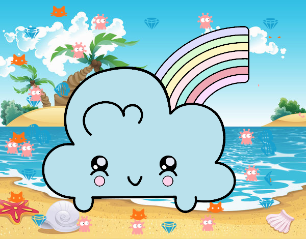 Nube con arco iris kawaii