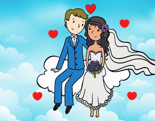 Recién casados en una nube