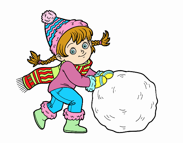 Niña con gran bola de nieve