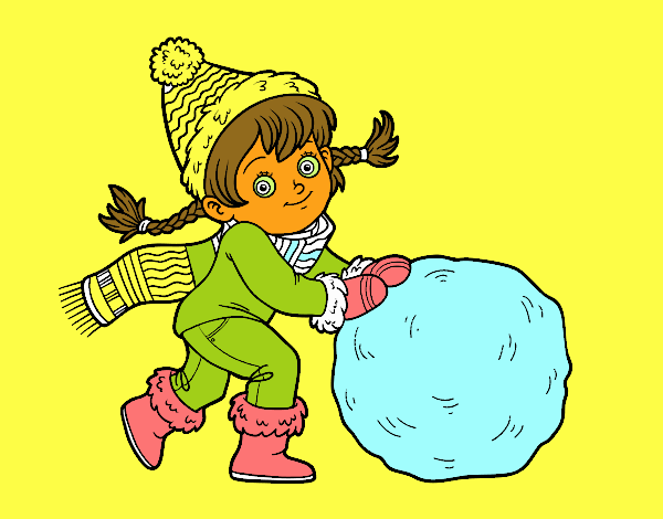 Niña con gran bola de nieve