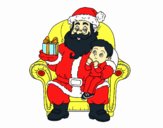 Papá Noel y niño en Navidad