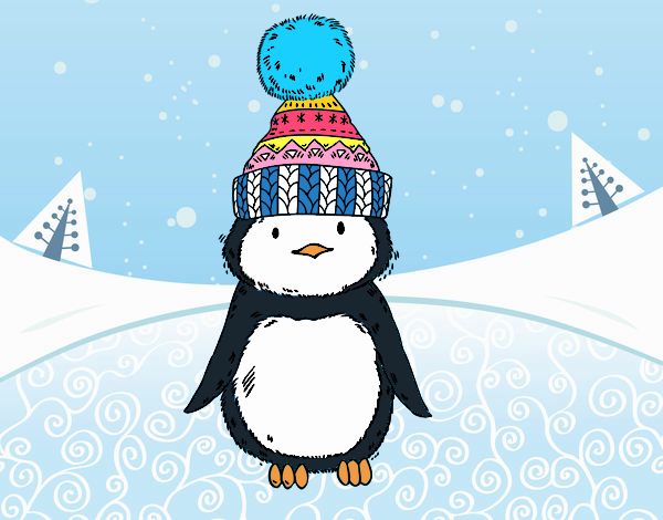 Pingüino con gorro de invierno