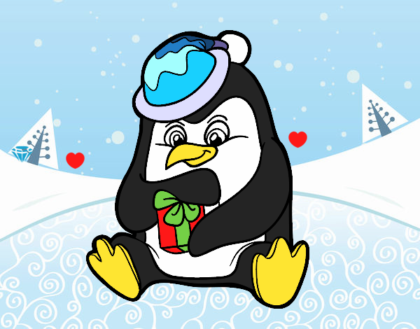 Un pingüino con regalo de Navidad