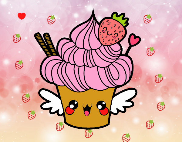 Cupcake kawaii con fresa