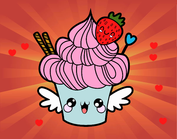 Cupcake kawaii con fresa