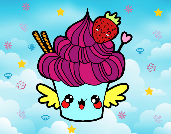 Cupcake kawaii con fresa