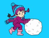 Niña con gran bola de nieve