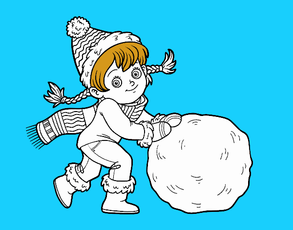 Niña con gran bola de nieve