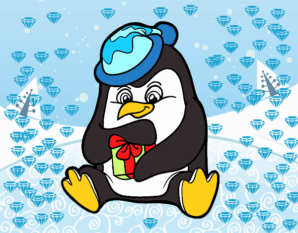 Un pingüino con regalo de Navidad