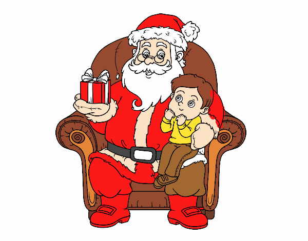 Papá Noel y niño en Navidad