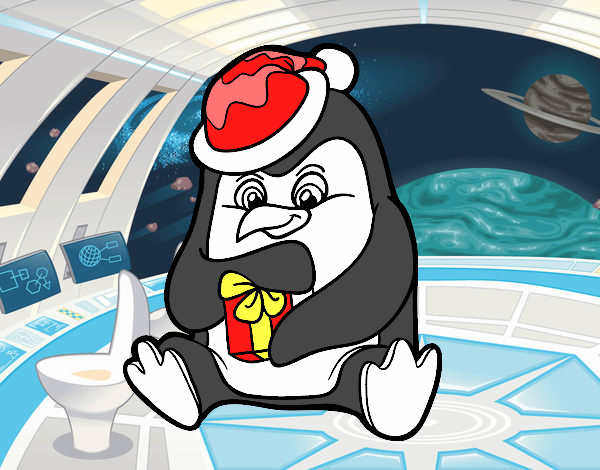 Un pingüino con regalo de Navidad