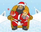 Papá Noel y niño en Navidad