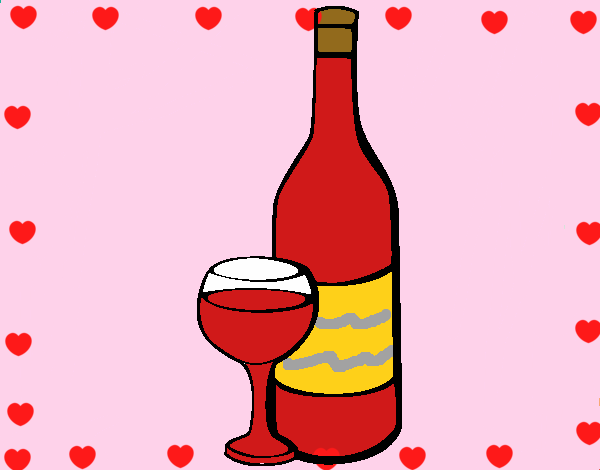 Vino y copa enamorados