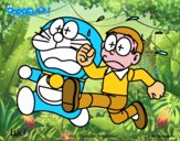 Doraemon y Nobita corriendo