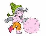 Niña con gran bola de nieve