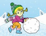 Niña con gran bola de nieve