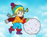 Niña con gran bola de nieve