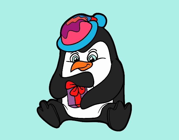 Un pingüino con regalo de Navidad