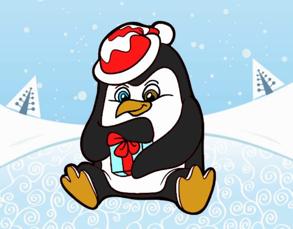 Un pingüino con regalo de Navidad