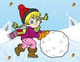 Niña con gran bola de nieve