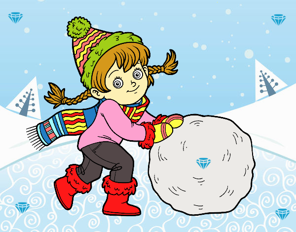 Niña con gran bola de nieve